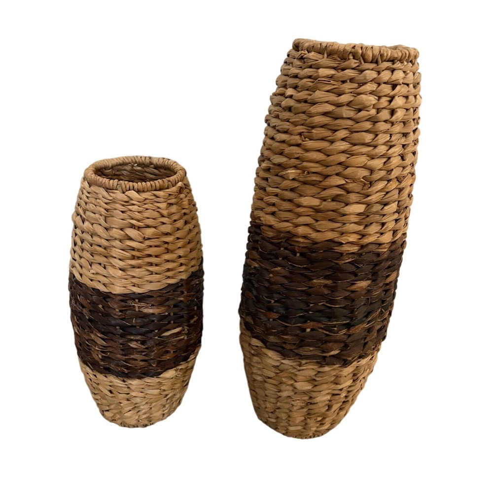 Handwoven Natural and‎ Dark Brown Decorative Woven Vases - Set of 2